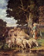 unknow artist Sheep and Sheepherder oil painting reproduction